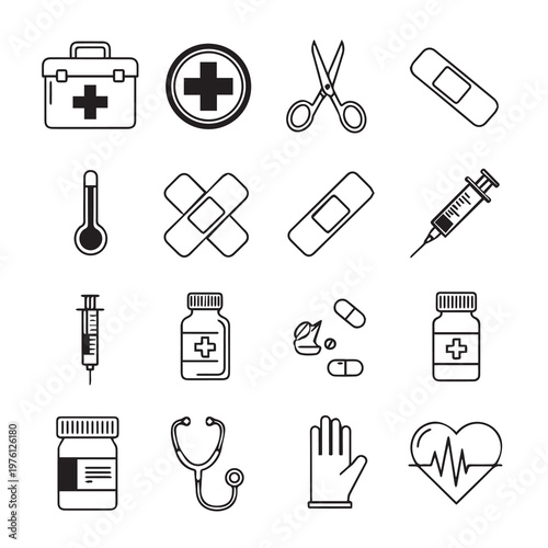 Medical Healthcare Icons in Clean Outline Style for Health And Wellness Concepts