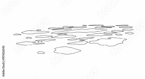 Outline of scattered abstract shapes resembling ice floes on water