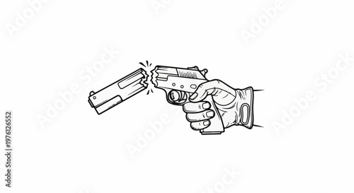 Hand in glove holding a broken gun