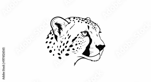 Stylized black and white line drawing of a cheetah's head in profile