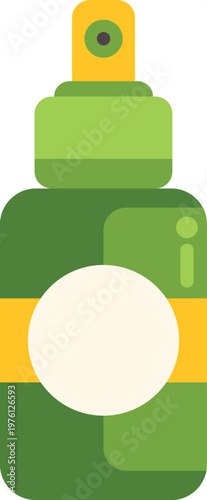 Green spray bottle with yellow accents and a white label, clean illustration