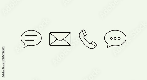 Minimalist contact and communication icons set on light background