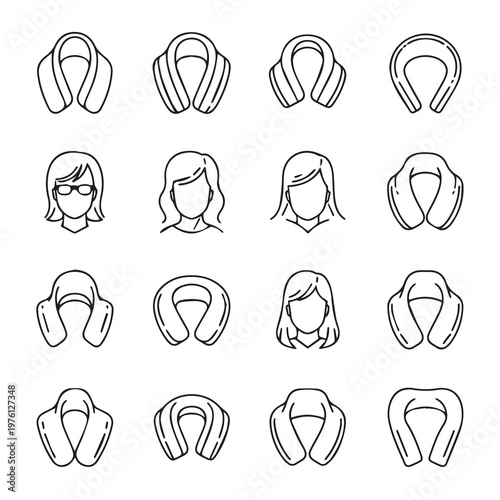 Neck Pillow Variety Collection With Stylized Head Silhouettes for Travel Comfort