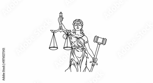 A drawing of Lady Justice holding scales and a gavel