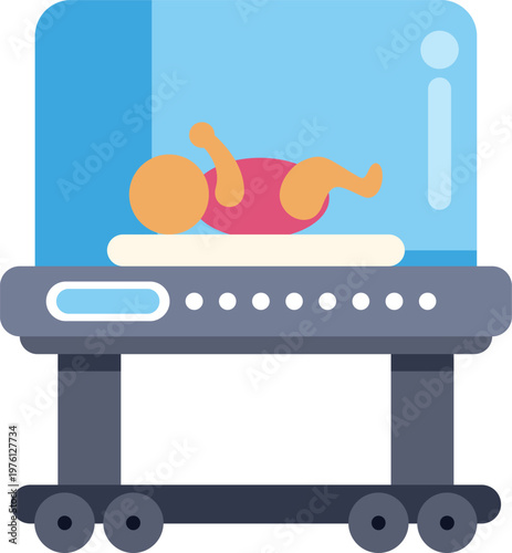 Newborn baby resting inside a controlled environment incubator for medical care