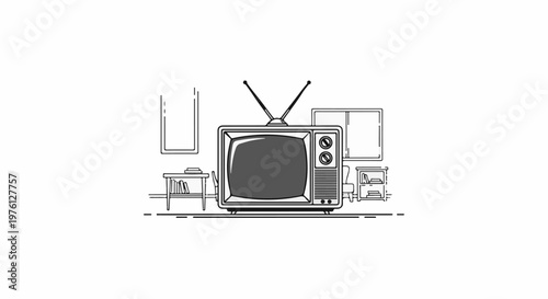 Vintage television set with antennas, on a table, in a room