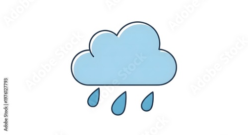 Simple light blue cloud icon with three blue raindrops on a white background illustration.