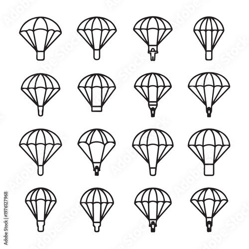 Parachutes Isolated on White Background Minimalist Line Art Icons Set