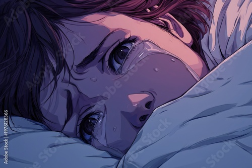 Solitude's Tears: A lone figure, lost in contemplation, sheds silent tears of sorrow. A poignant portrayal of profound melancholy and heartfelt emotion. 