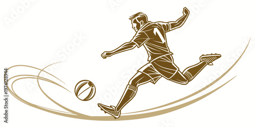 Male soccer player in action kicking ball, vector