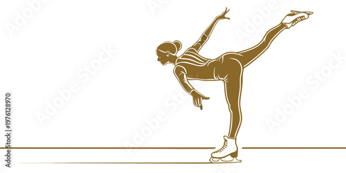 Elegant female figure skater performing a spiral pose, vector