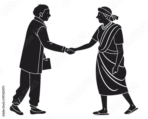 Indian man and woman shaking hands, vector