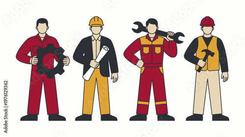 Strong Workers Characters Labor Day Flat Vector Industrial Team Set