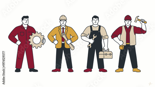 Construction Engineer Mechanic Workers Illustration Professional Set