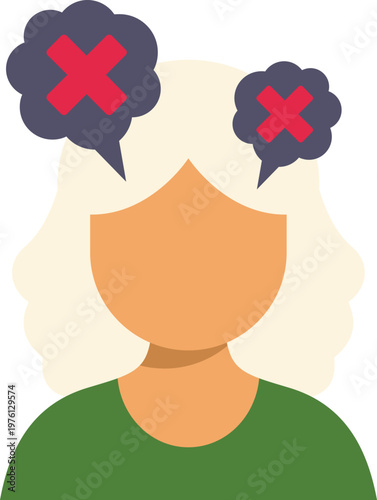 Woman having difficulty recalling information, showing signs of forgetfulness