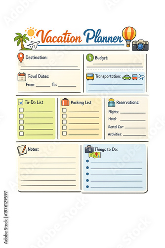 vacation planner, printable planner, travel planner printable, vacation organizer, trip planner template, travel itinerary, vacation checklist, packing list printable, travel schedule, holiday planner