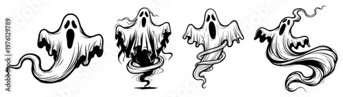 Quadro su tela Ghost spirits floating and flying with spooky expressions for Halloween decorati