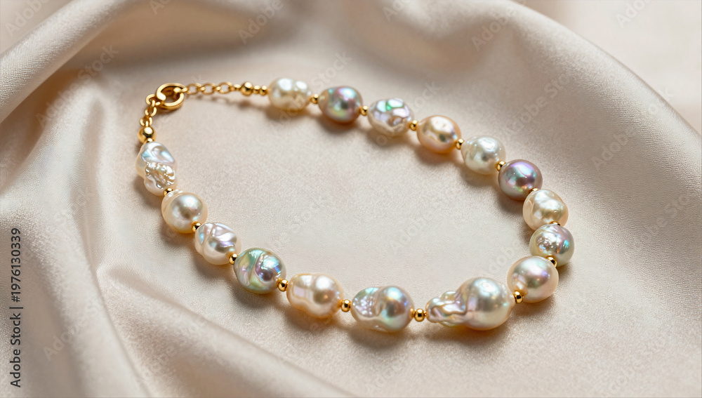 Obraz premium Luxe Mixed Material Necklace on Flowing Champagne Silk