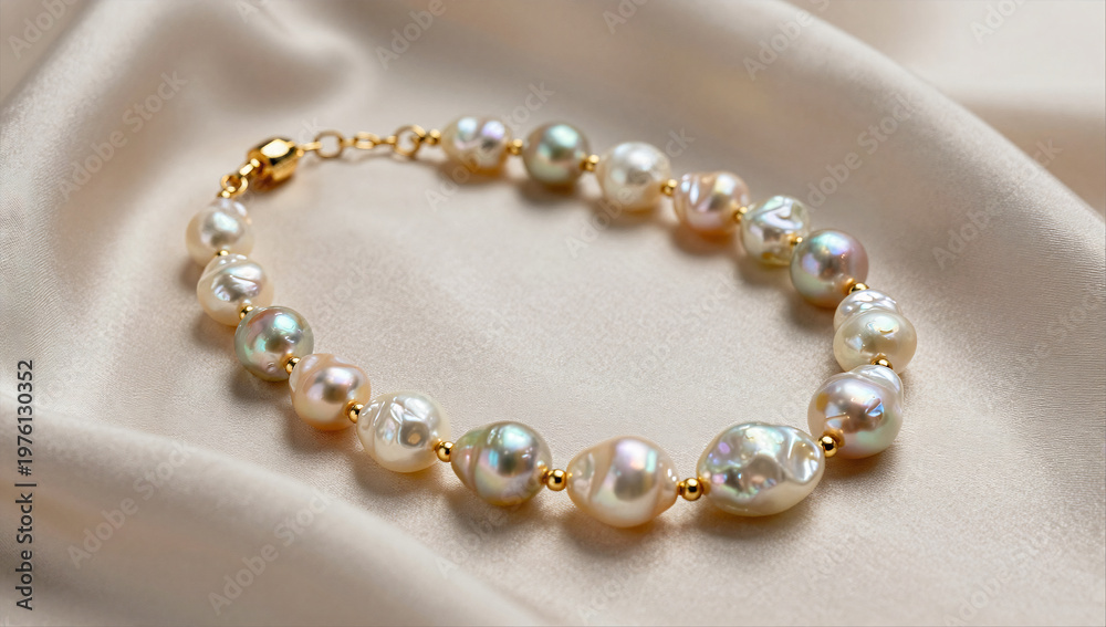 Obraz premium Luxe Mixed Material Necklace on Flowing Champagne Silk