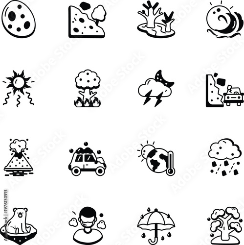 Set of Weather and Outdoor Glyph Style Icons 