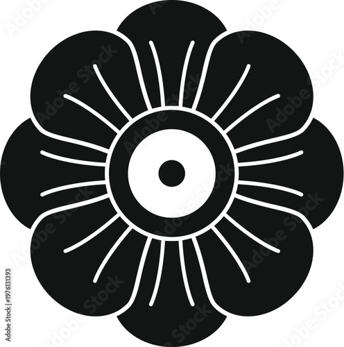 Black and white stylized flower representing a traditional japanese family crest