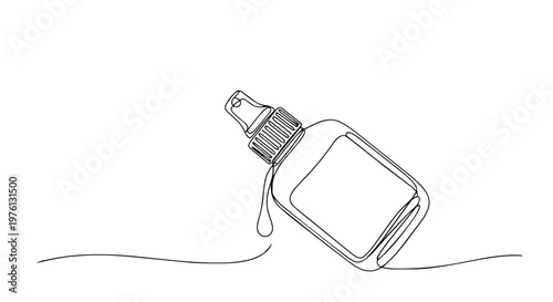 Spray bottle with droplet one line drawing. Continuous line art of medical or cosmetic atomizer. Minimalist vector illustration of health product
