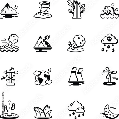 Set of Weather States Glyph Style Icons 