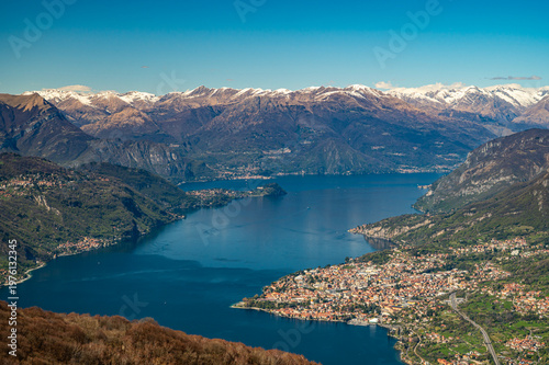 View of Lake Como to the north, the Lecco branch, and Bellagio, from Mount Moregallo.