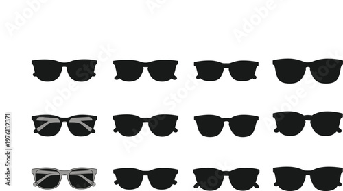 Sunglasses silhouette collection with various modern frame styles, trendy eyewear shapes in black vector illustration set