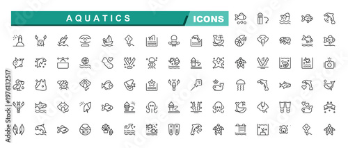 Set of Aquatics line icon. Includes symbols for water safety, control, safety, safe and more. Modern thin line style icons. Safety line icon set. Editable stroke. Vector collection.