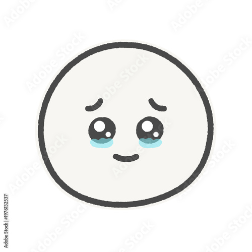 うるうるした涙目で微笑む手描きのかわいい絵文字 - 喜びや感動の表情で泣き笑いする顔 - 白フチ付き