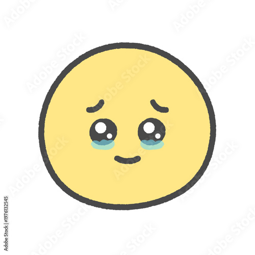 うるうるした涙目で微笑んでいる手描きのかわいい絵文字 - 喜びや感動の表情で泣き笑いする顔のイラスト