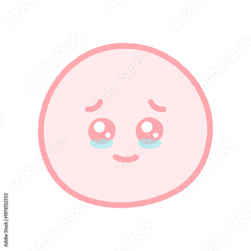 うるうるした涙目で微笑んでいる手描きのかわいい絵文字 - 喜びや感動の表情で泣き笑いする顔のイラスト