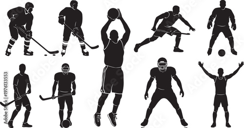 Collection of Sports Athletes Silhouettes Set Vector Illustration Icons