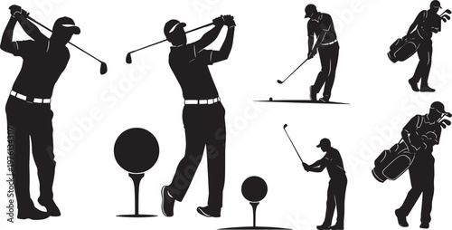 Golf player silhouettes set vector illustration for sports design