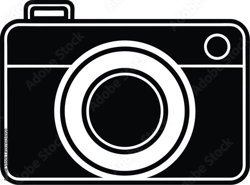 Title simple black and white camera icon a minimalist photographic representation description a stark black and white icon depicting a classic camera