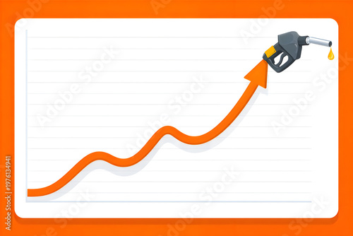A graph showing a sharp increase in fuel prices with a gas pump nozzle