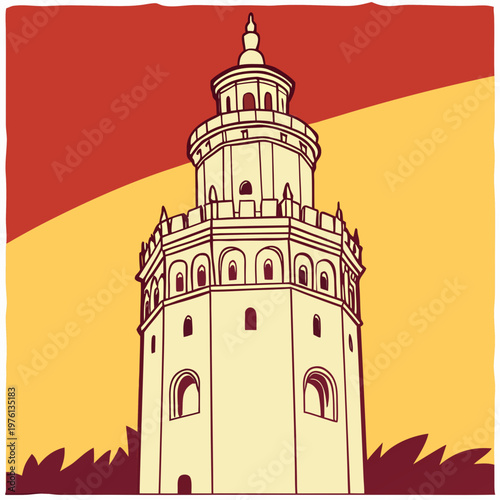Foto Torre del oro in seville spain illustration for travel guide featuring gold tower landmark with historical moorish architecture and andalusia heritage