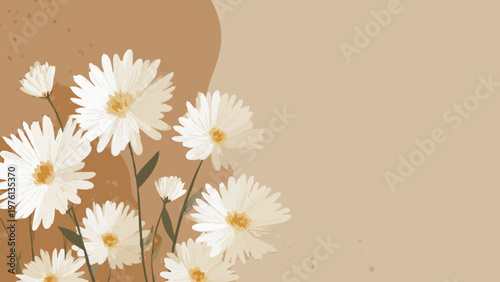 White Aster Flowers Illustration on Minimalist Earthy Background