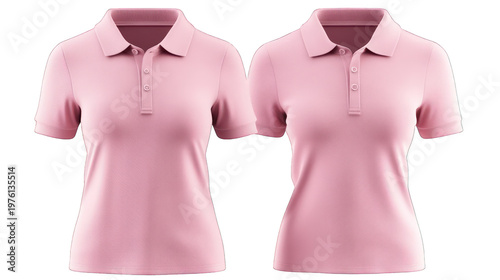 Two pink polo shirts on transparent background for fashion design