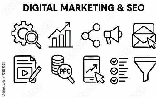 Digital Marketing and SEO Professional Icon Set with Bold Headers