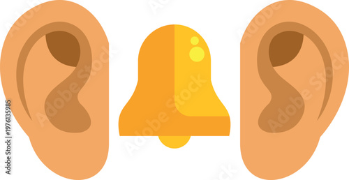 Ears perceiving sound from a ringing bell, representing notification and alert concepts