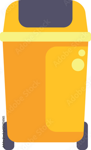 Yellow wheeled trash can on a white background representing waste management and hygiene