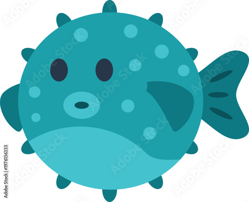 Puffer fish swimming with spikes underwater marine animal