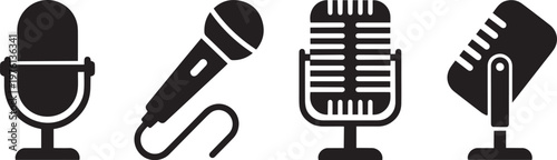 microphone icon set silhouette audio podcast broadcast symbols vector collection