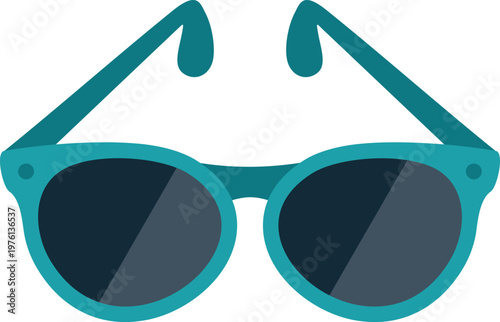 Teal plastic sunglasses with dark lenses for sun protection, fashion, and summer