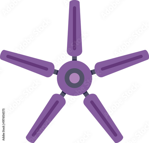 Purple five blade ceiling fan providing cooling and ventilation in flat icon style