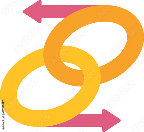 Interlocking rings with arrows represent connection, integration, backlink, and data exchange