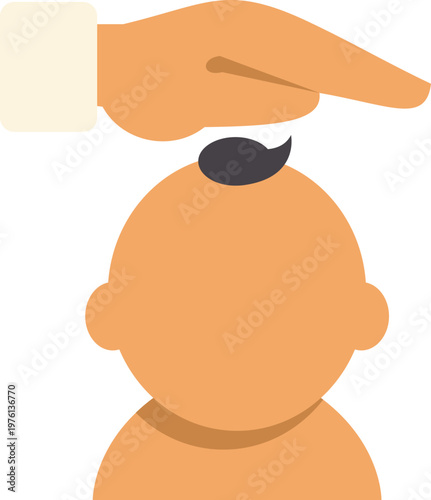 Hand hovering over a baby's head, representing protection and guardianship