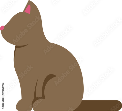 Brown cat sitting in profile, a simple flat vector illustration